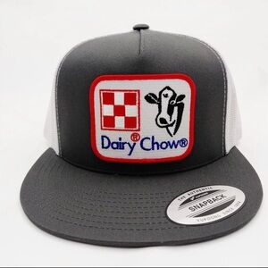 Dairy Chow Cattleman Rancher Hat Embroidered Patch Flat Bill Mesh Snapback Cap